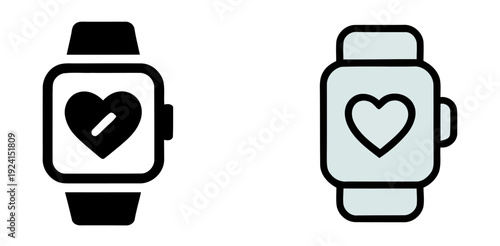 smartwatch icons with heart rate symbols on screen  heart health monitoring  wearable technology