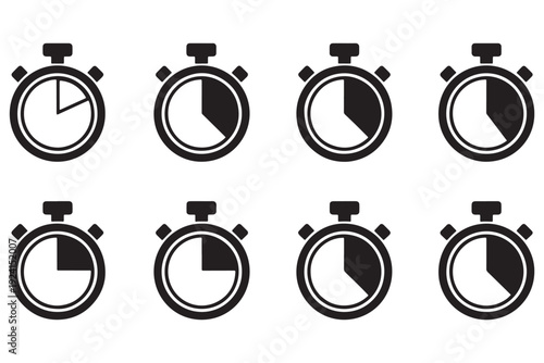 A set of stopwatch icons in various stages of completion on a white background