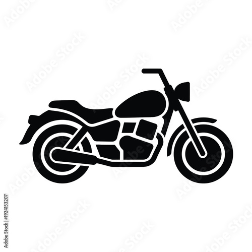 Sleek black motorcycle silhouette classic cruiser style isolated on a clean white background representing freedom adventure and the open road perfect for automotive themes