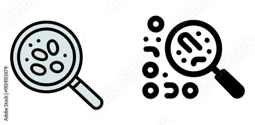 magnifying glass icons with bacteria and germs under inspection  used for health and medical concepts