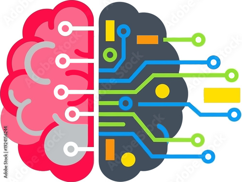 An abstract digital illustration representing the integration of human thought and artificial intelligence, highlighting technological advancements and cognitive processes