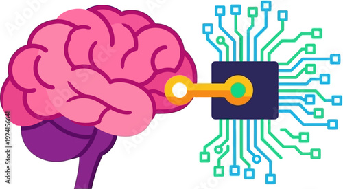 Conceptual illustration depicting the intricate interface between biological neural networks and sophisticated digital microchips, representing the evolving field of artificial intelligence
