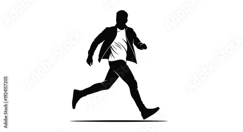 Silhouette of a man in business attire running forward.