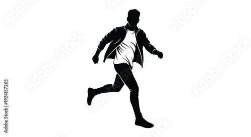 Silhouette of a man running with determination and energy.