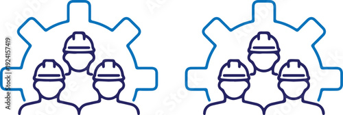engineering man teamwork gear bule line icon set vector illustration design logo art