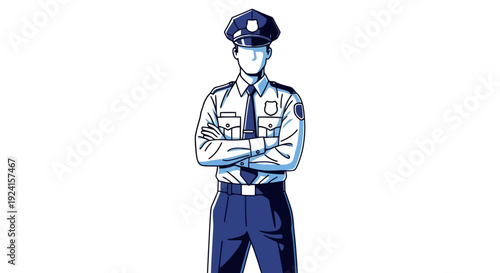 Illustration of a Security Guard Standing Firmly with Arms Crossed.