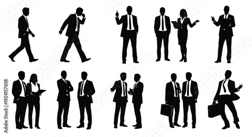 Collection of Business People Silhouettes in Various Poses.