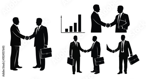 Businessmen Shaking Hands and Business Graphics Collection.
