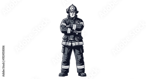 Full body illustration of a firefighter in protective gear.