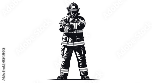 Firefighter in full protective gear standing confidently.