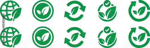 ecology recircle leaf green natural word icon set vector illustration design art 