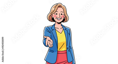 Friendly Businesswoman Offering Handshake in Professional Attire.