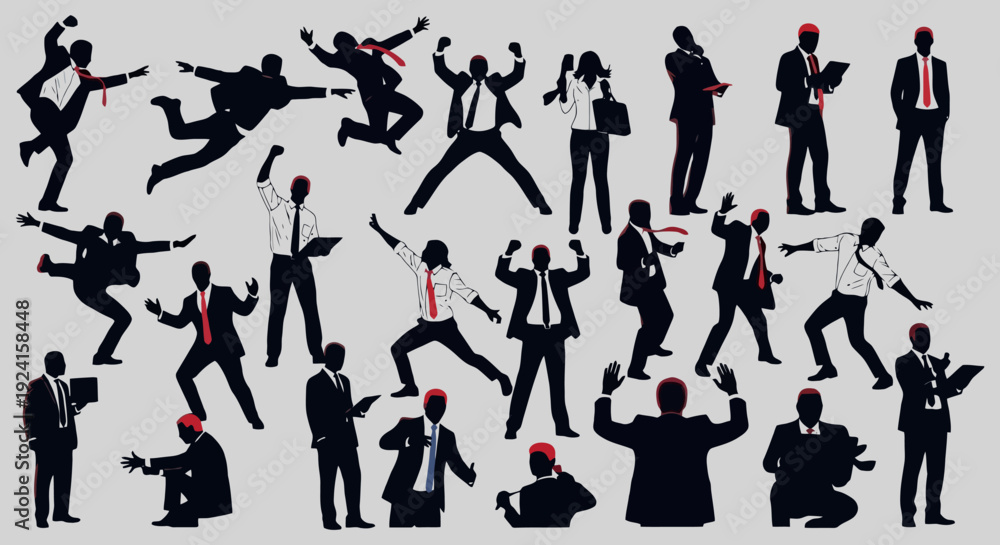 Fototapeta premium Diverse Silhouettes of Business People in Dynamic Poses.