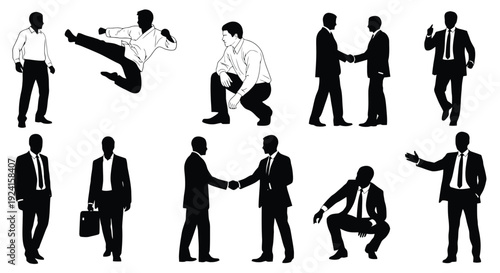 Collection of Business People Silhouettes in Various Poses.