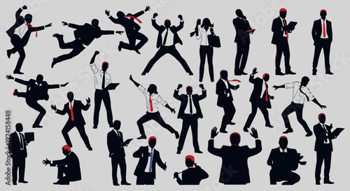 Diverse Silhouettes of Business People in Dynamic Poses.
