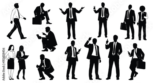 Collection of Business People Silhouettes in Various Poses.