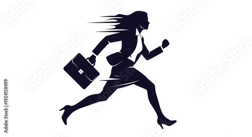Silhouette of a businesswoman running with a briefcase.