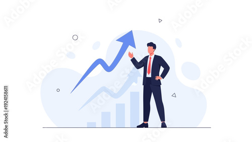 Businessman with rising arrow graph showing growth and success