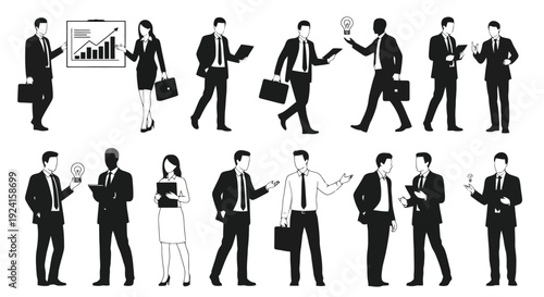 Business People Silhouettes Collection Diverse Poses and Actions.