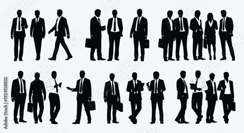 Collection of Business People Silhouettes in Various Poses.