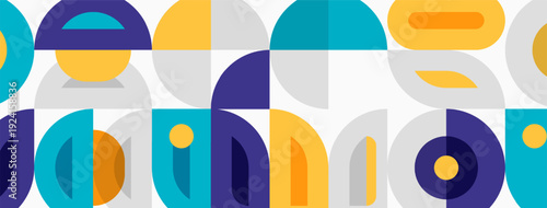 Abstract geometric pattern. Overlapping shapes create colorful, modern design. Simple forms, vibrant hues, clean aesthetic.