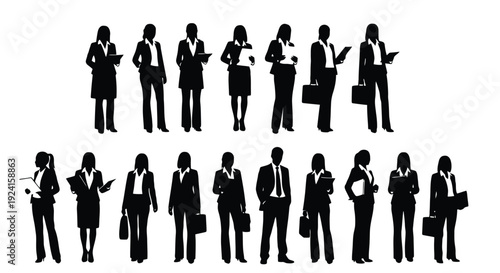 Diverse Group of Business Professionals Silhouettes Standing Confidently.