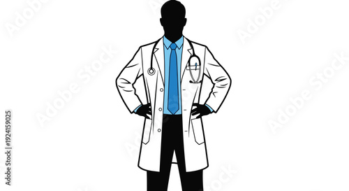 Silhouette of a doctor wearing a white coat and stethoscope.
