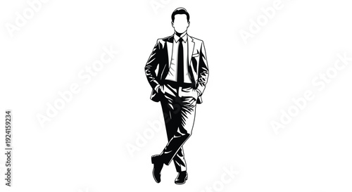 Silhouette of a confident businessman standing with hands in pockets.