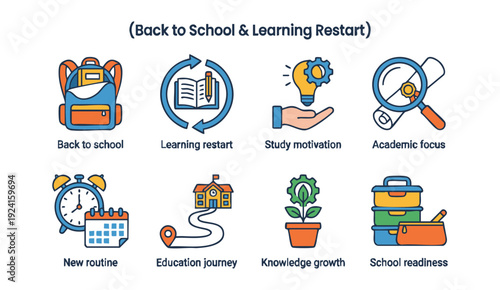 Vibrant back to school icons for education and learning restart