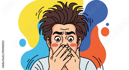 Man with Hands Over Mouth in Surprise.