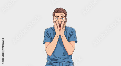 Man Covering Mouth with Hands in Surprise.