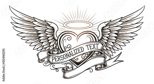 Tattoo Design with Heart and Wings.