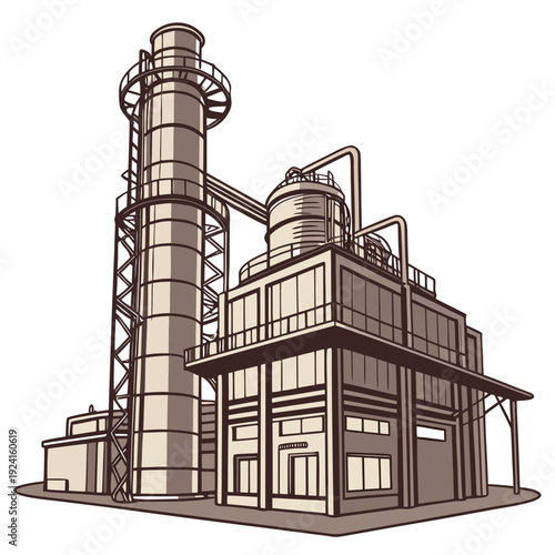 Industrial building with a tall smokestack