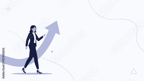 Businesswoman walking up arrow graph, growth concept, career success, leadership