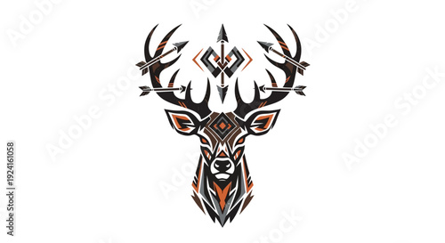 Colorful Deer Head Illustration with Antlers.