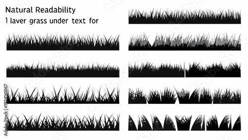 Various grass textures and patterns displayed in a row demonstrating natural readability and layered design