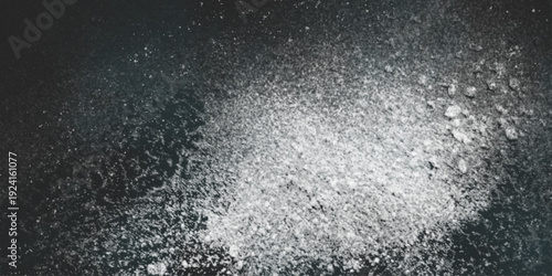 Flour spilling on black background. Abstract design of white powder cloud. Abstract wallpaper design of white color shiny snow dust powder isolated on black background .


