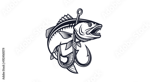 Black and White Fish Hook Illustration Design.