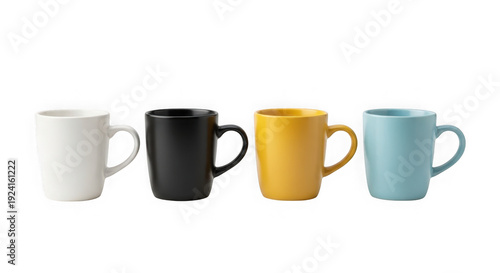 Wallpaper Mural Set of four colorful ceramic coffee mugs in white, black, yellow, and blue isolated on transparent background Torontodigital.ca