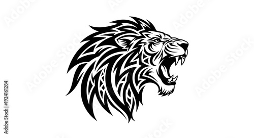Black and White Lion Head Illustration.