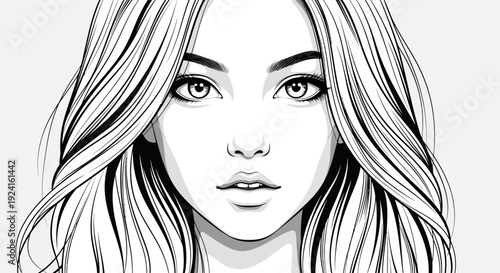 Woman with long wavy hair illustration.