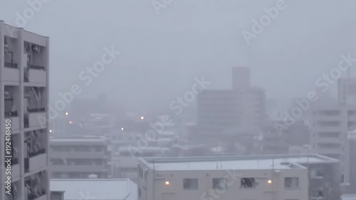 Urban City Covered in Snow Creating a Chilly Winter Atmosphere