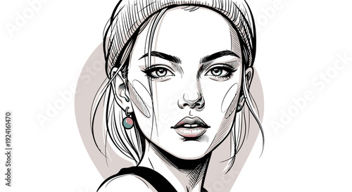 Detailed Sketch of a Womans Face Portrait.