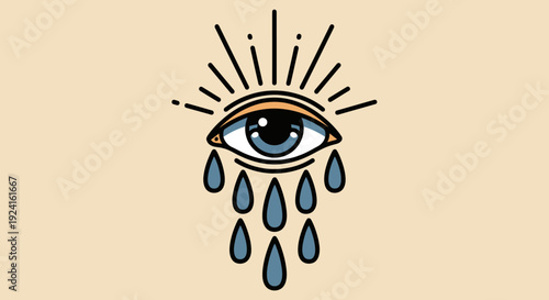 Crying Eye with Tears and Sun Rays.