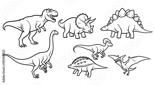 Cartoon Dinosaur Set Outline Illustration