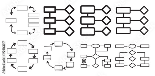Bold line flowchart and structural logic diagram icon collection. vector illustration eps 10