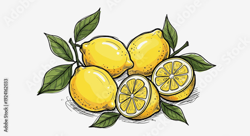 Lemons with Leaves and Lemon Slices.