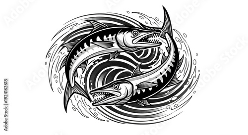 Black and White Illustration of Fish.