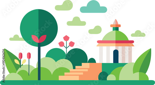Illustration of classical building in park isolated on transparent background, Vector, illustration