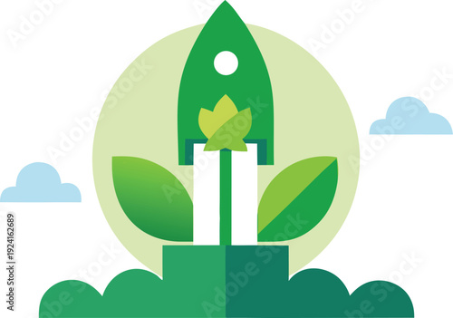 Green rocket launch illustration isolated on transparent background, Vector, illustration